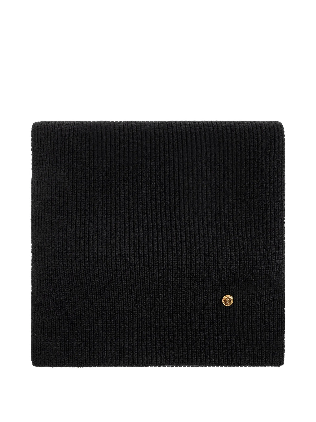 Soft Wool Knit Scarf With Gold Emblem