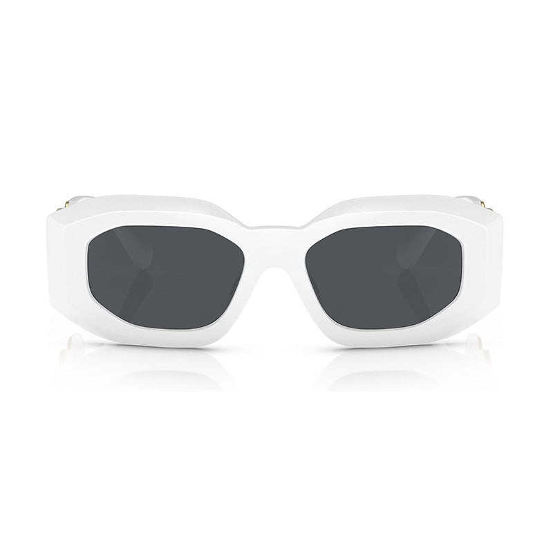 Versace Sunglasses Oval Full Rim, White Frame And Dark Grey Lens Ve4425U314/87