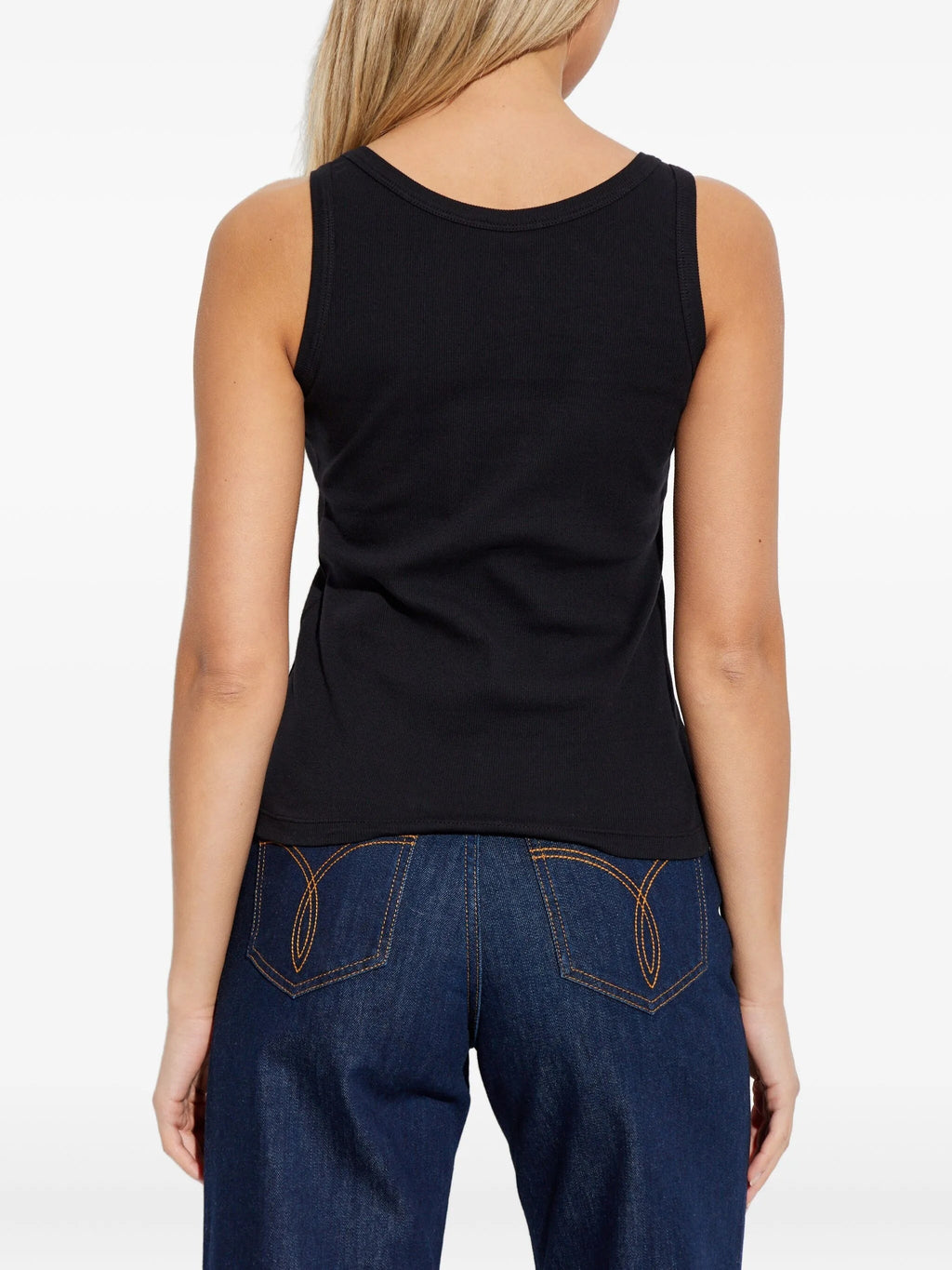 Black Fitted Text Patch Cotton Top