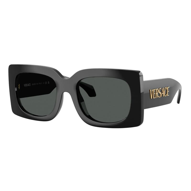 Versace Sunglasses Square Full Rim, Shiny Black Frame And Dark Grey Lens Ve4496Ugb1/87