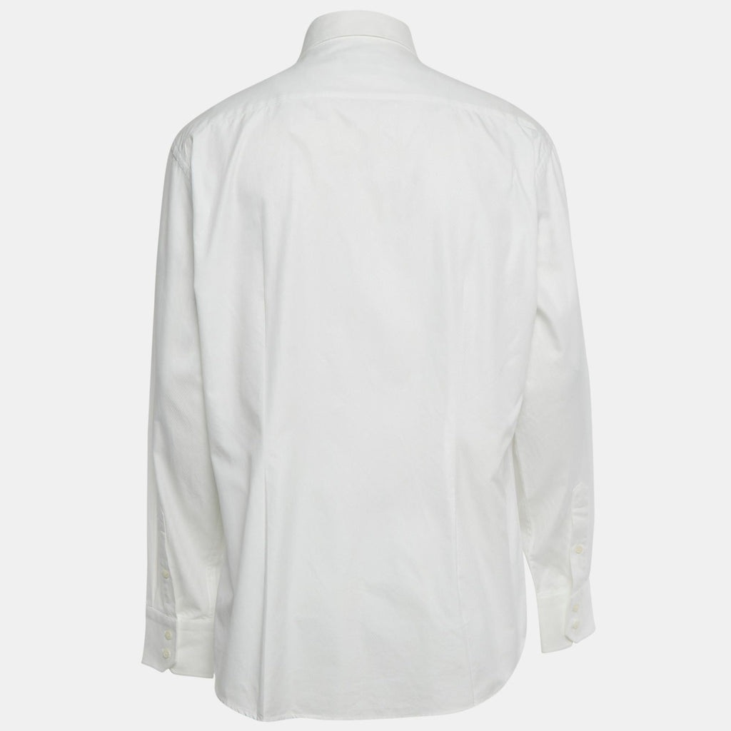 Versace Collection White Textured Cotton Long Sleeve Shirt