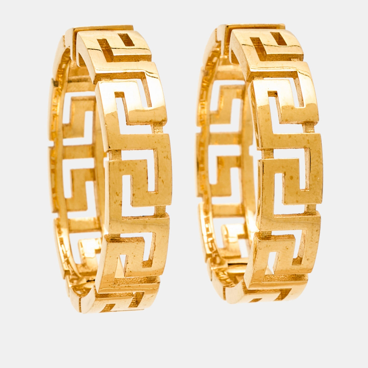 Versace Greca Gold Tone Hoop Earrings