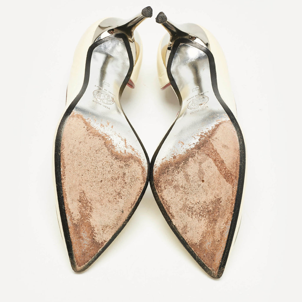 Versace Cream Patent Leather Medusa Pointed Toe D'orsay Pumps