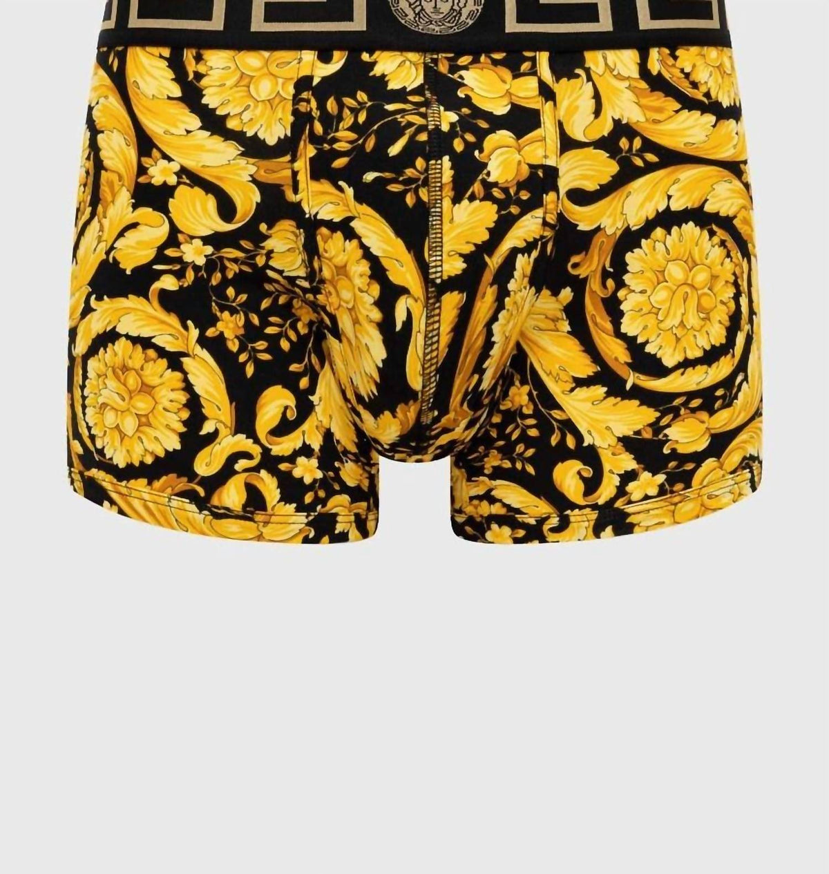 Jersey Stretch Barocco Trunks In Black/yellow