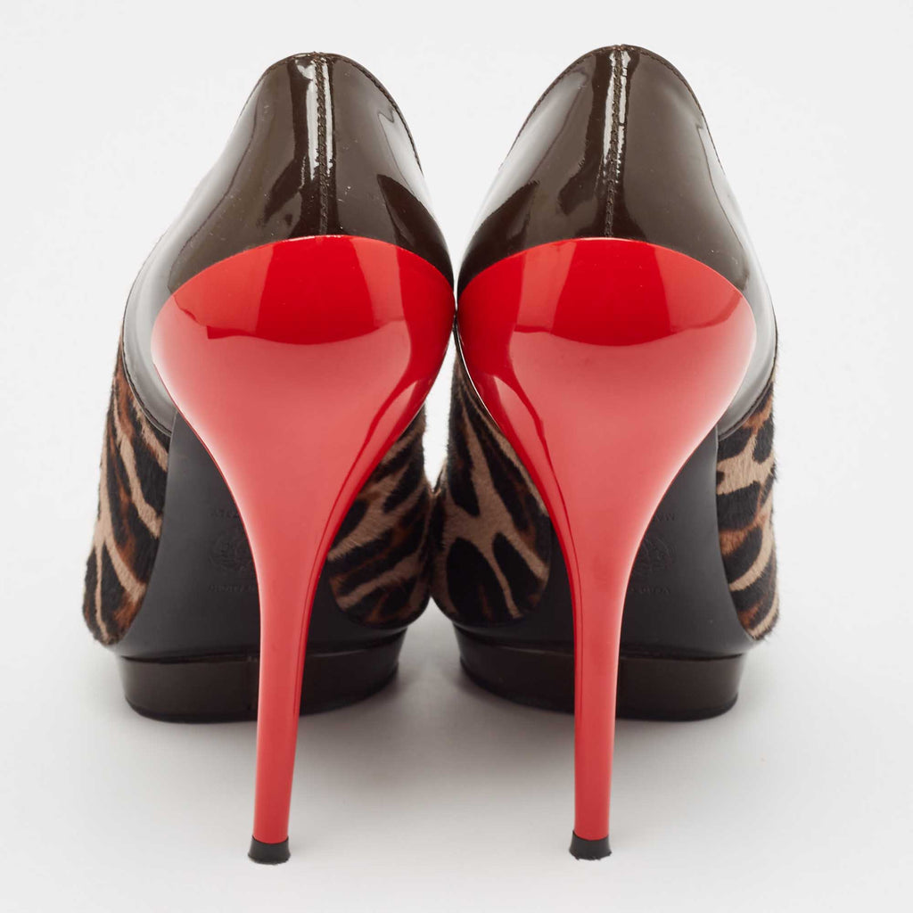 Versace Multicolor Calf Hair And Patent Leather Platform Pumps