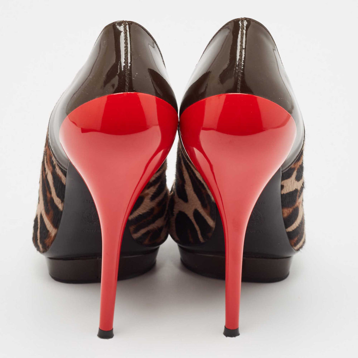 Versace Multicolor Calf Hair And Patent Leather Platform Pumps