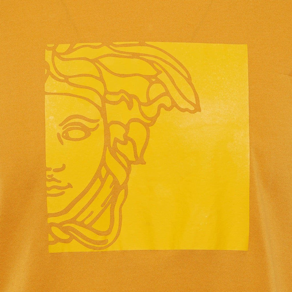 Versace Collection Orange Medusa Head Printed Cotton Crewneck T-Shirt
