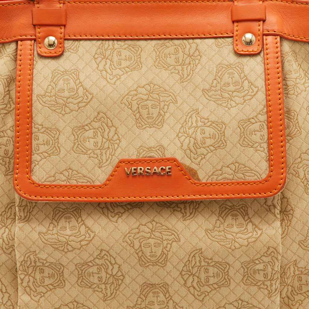 Versace Medusa Beige Canvas And Leather Tote
