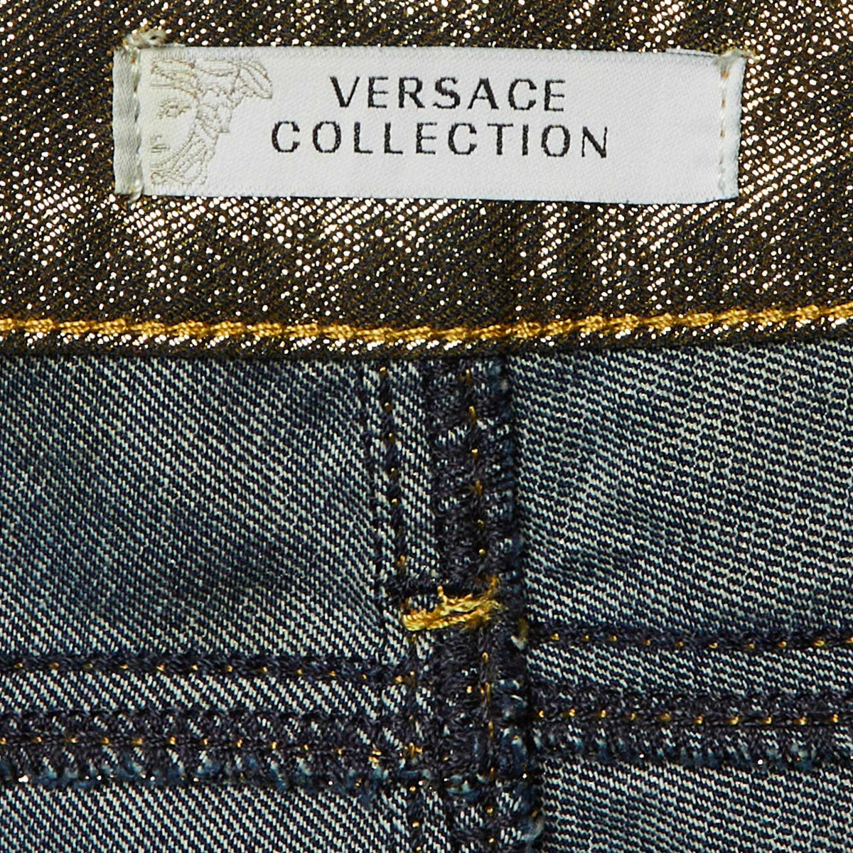 Versace Collection Gold Metallic Slim Fit Jeans