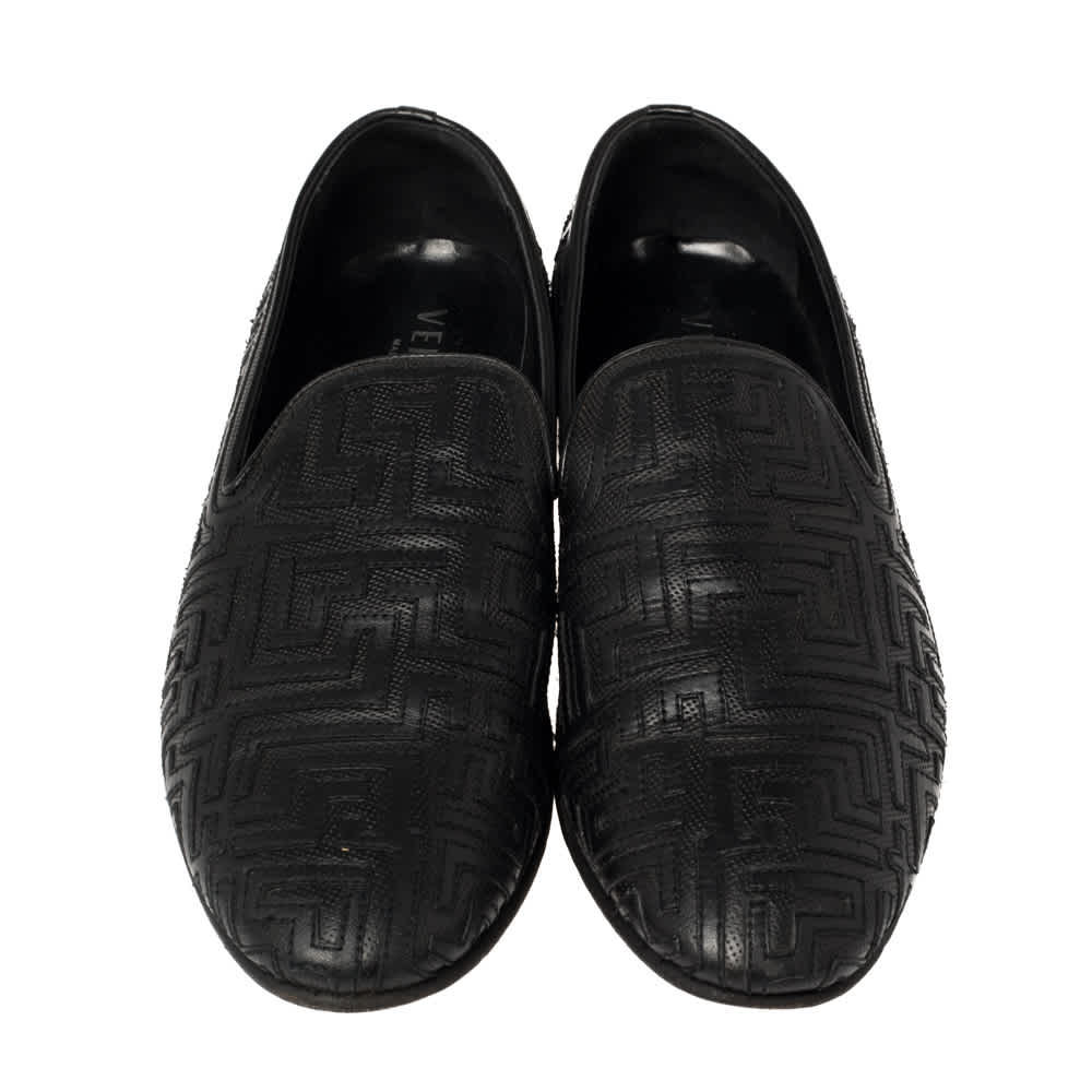 Versace Black Leather Smoking Slippers