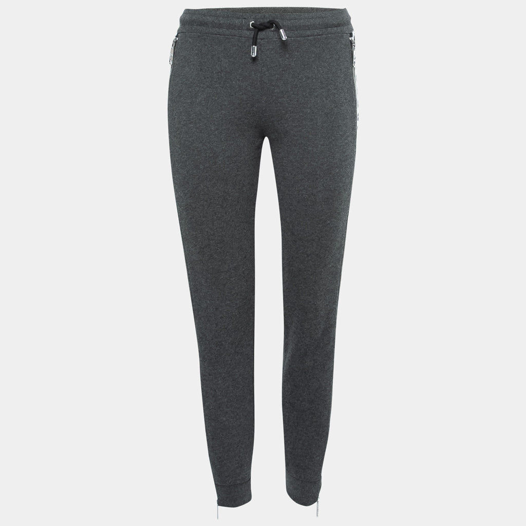 Versus Versace Grey Cotton Zip Detail Logo Tape Trimmed Joggers