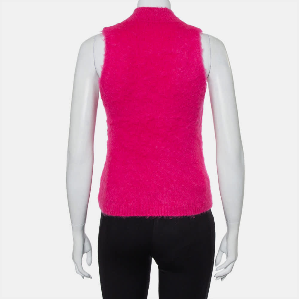 Versace Pink Mohair High Neck Sleeveless Tank Top