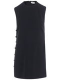 Black Sleeveless Gold Button Stretch Viscose Mini Dress