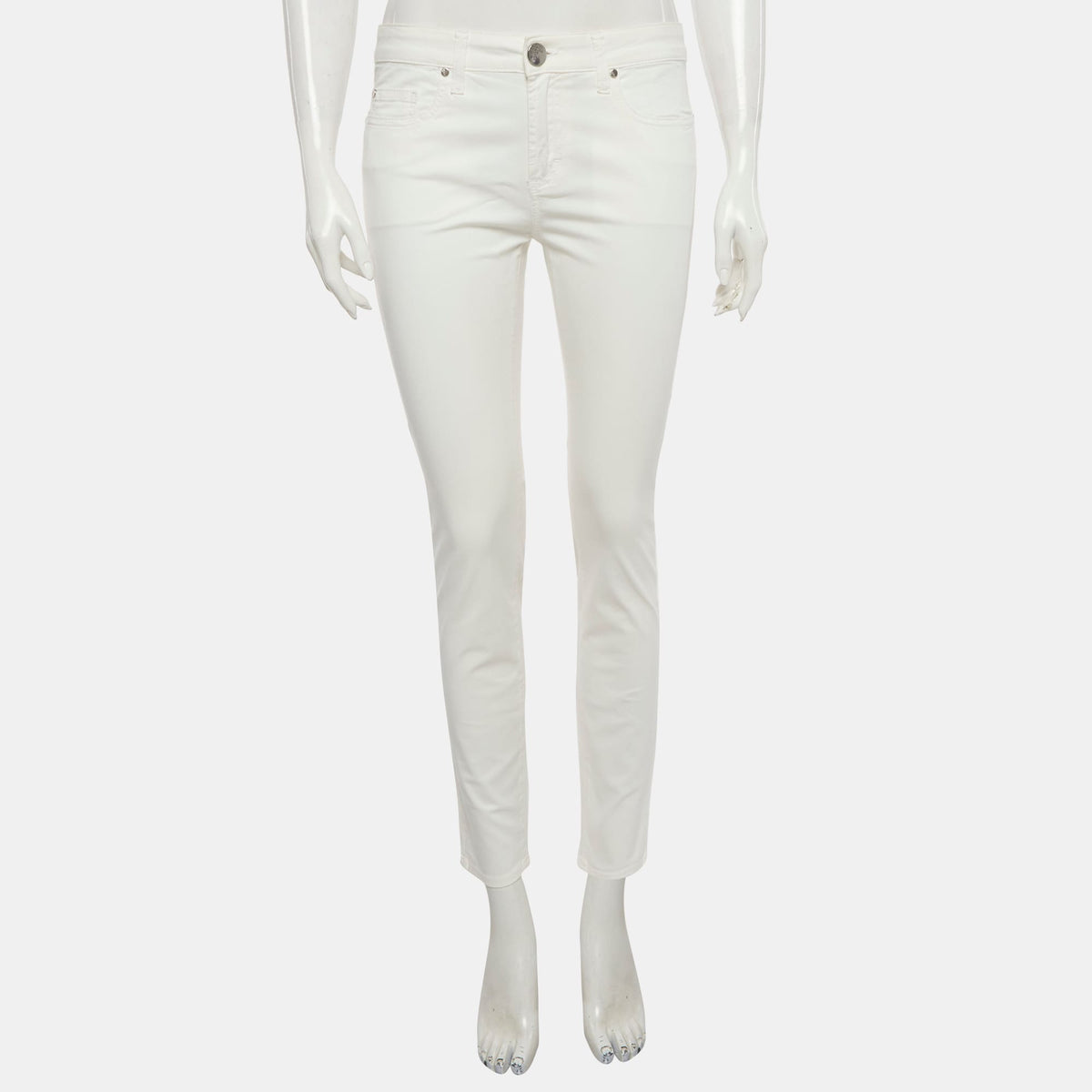 Versace Collection White Medusa Studded Denim Slim Fit Jeans M/waist