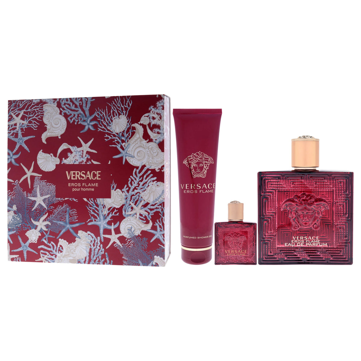 Versace Eros Flame by Versace for Men - 3 Pc Gift Set 3.4oz EDP Spray, 0.17oz EDP Spray (Mini), 5oz Bath and Shower Gel