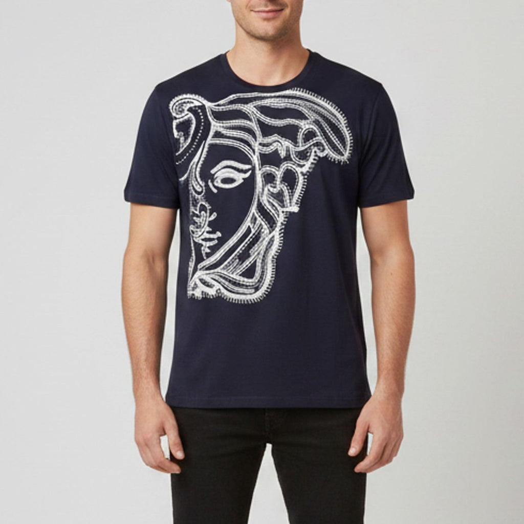 Versace Collection Black Medusa Head Printed Cotton Crewneck T-Shirt
