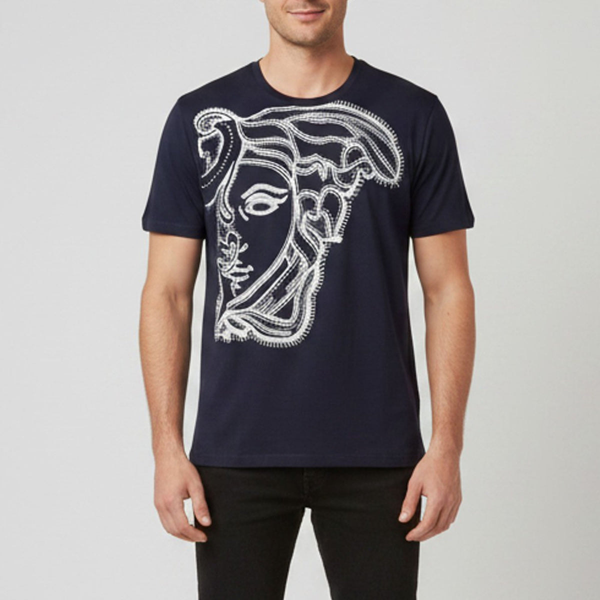 Versace Collection Black Medusa Head Printed Cotton Crewneck T-Shirt