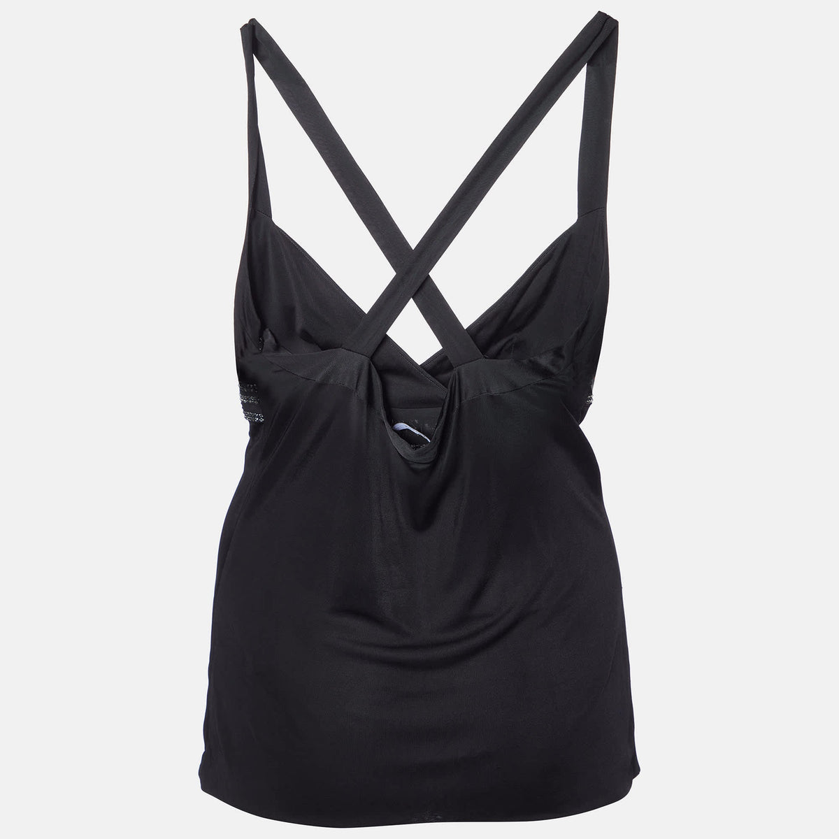Versace Black Jersey Crystal Greca Embellished Tank Top