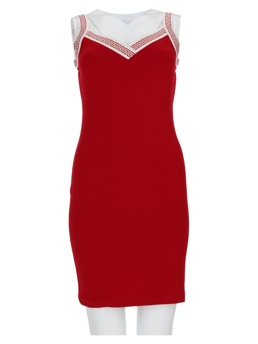 Fitted Mini Dress With Geometric Greek Key Trim