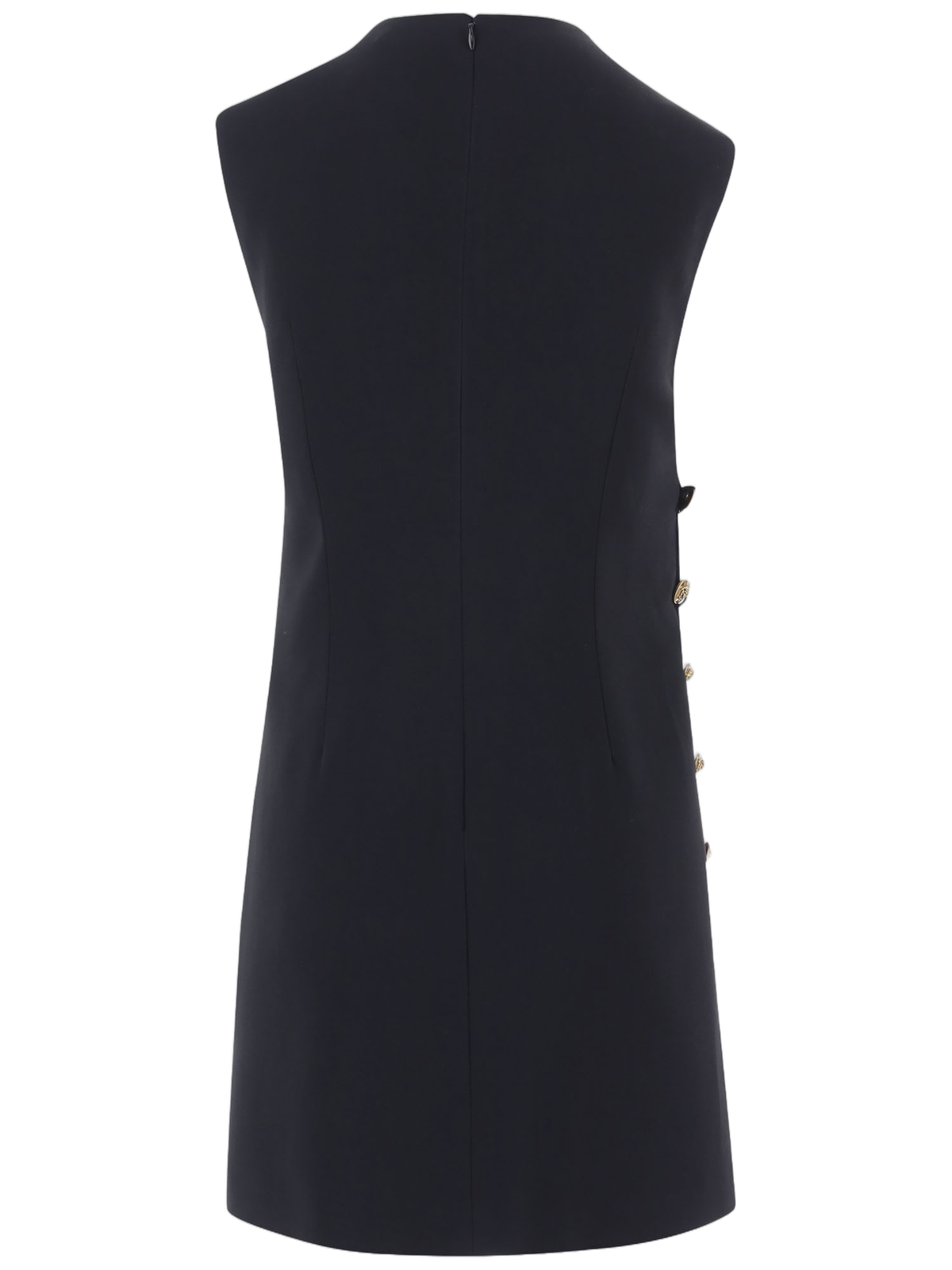 Black Sleeveless Gold Button Stretch Viscose Mini Dress