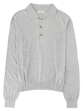 Grey Polo Collar Cotton-Silk Knit Sweater