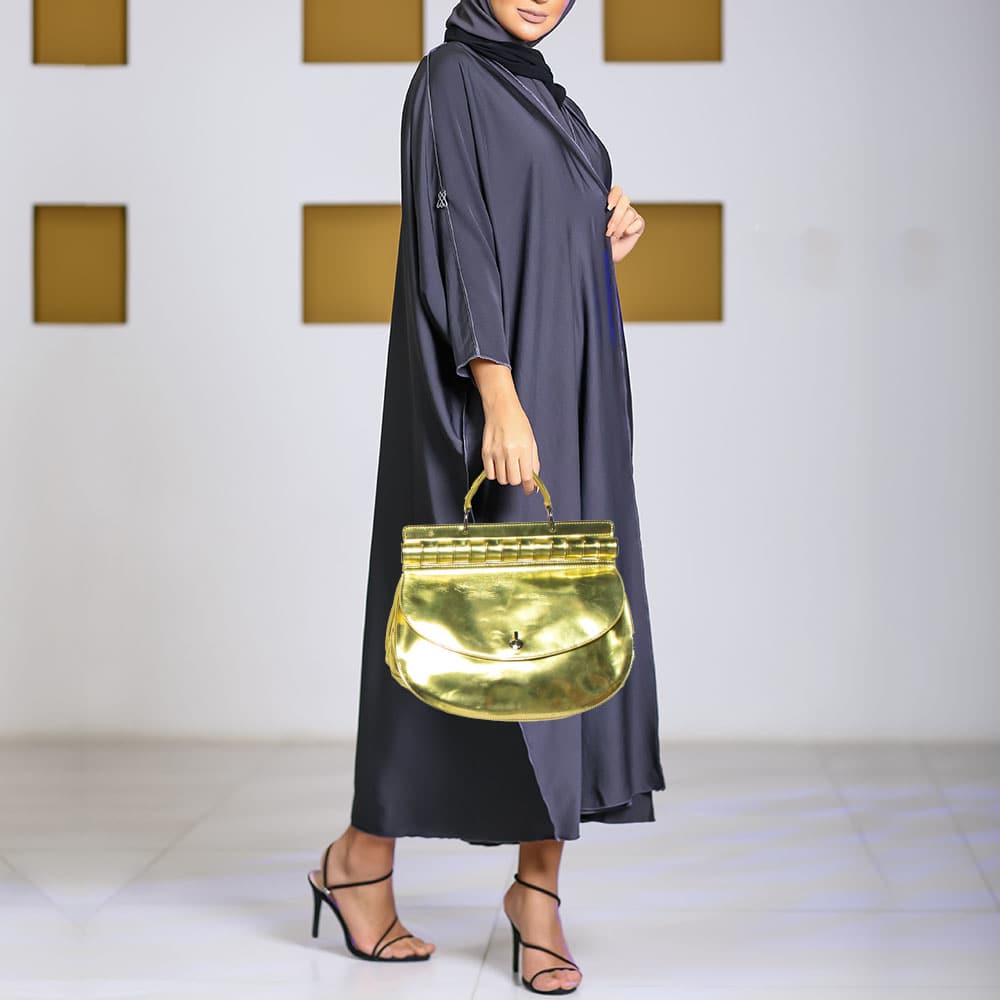 Versace Metallic Green Patent Leather Flap Hobo