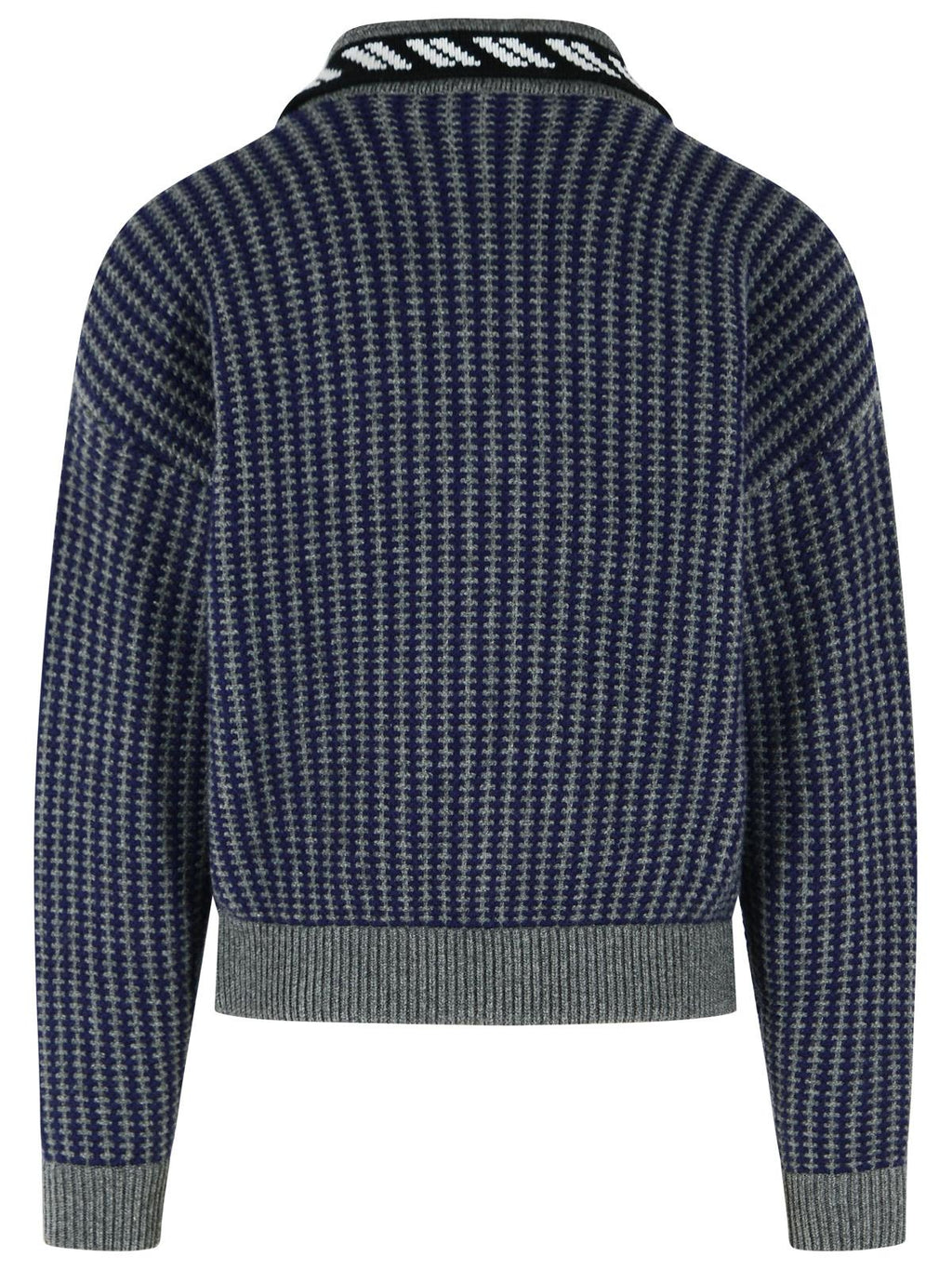 Blue Grey Shirt Collar Knit Zip-Through Knit