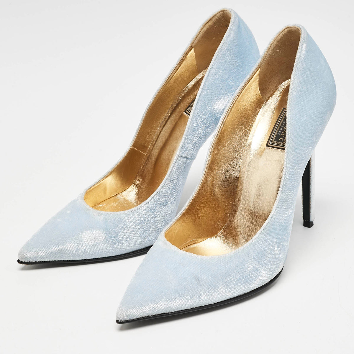 Versace Blue Velvet Pointed Toe  Pumps