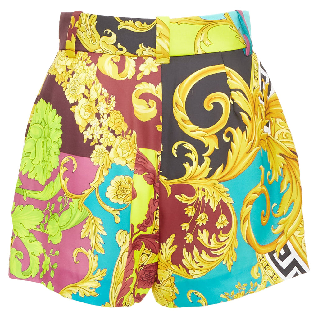 Versace Blue Baroque Print High Waist Shorts