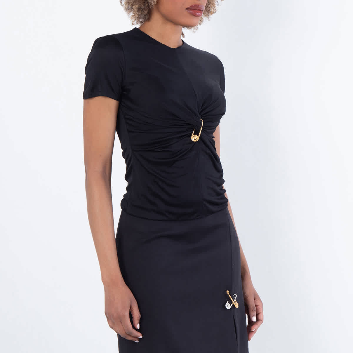 Versace Safety Pin Gathered Viscose Top