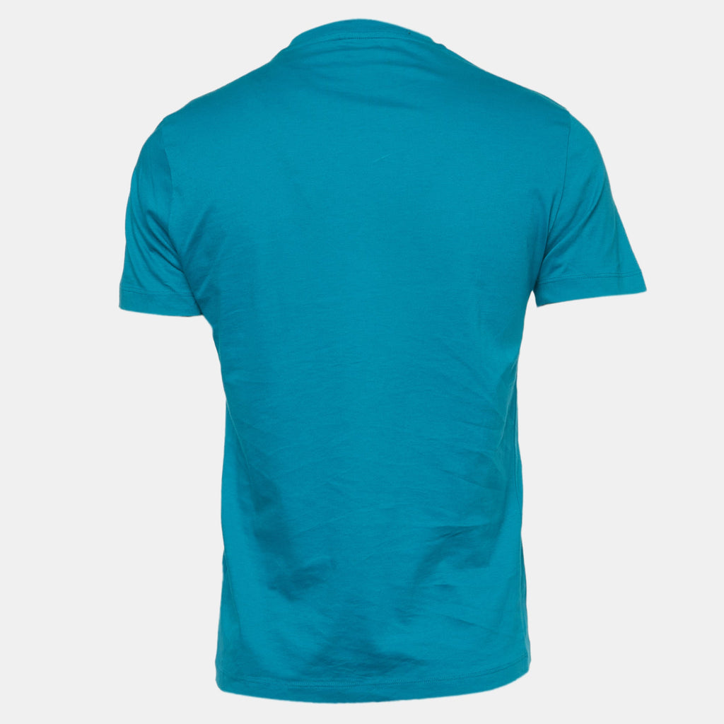 Versace Blue Flock Logo Cotton Jersey Taylor Fit T-Shirt
