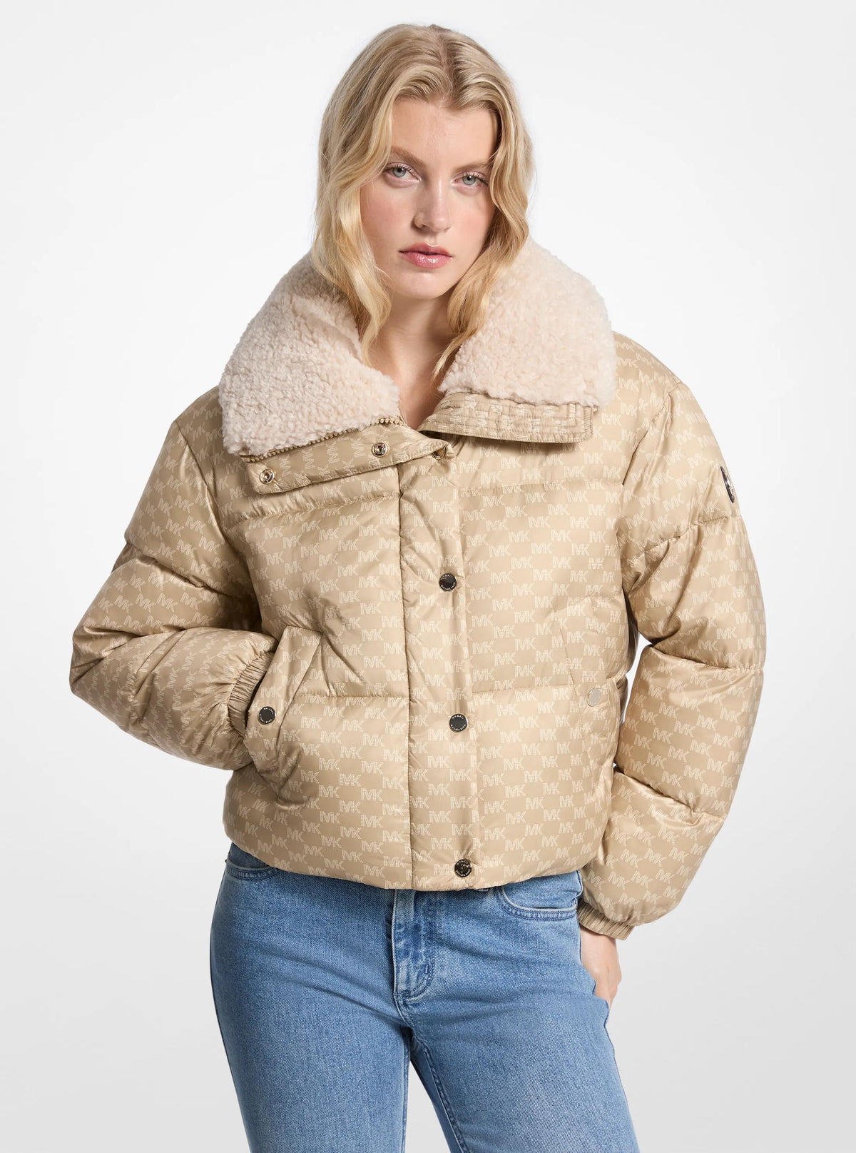 Logo Print and Sherpa Puffer Jacket