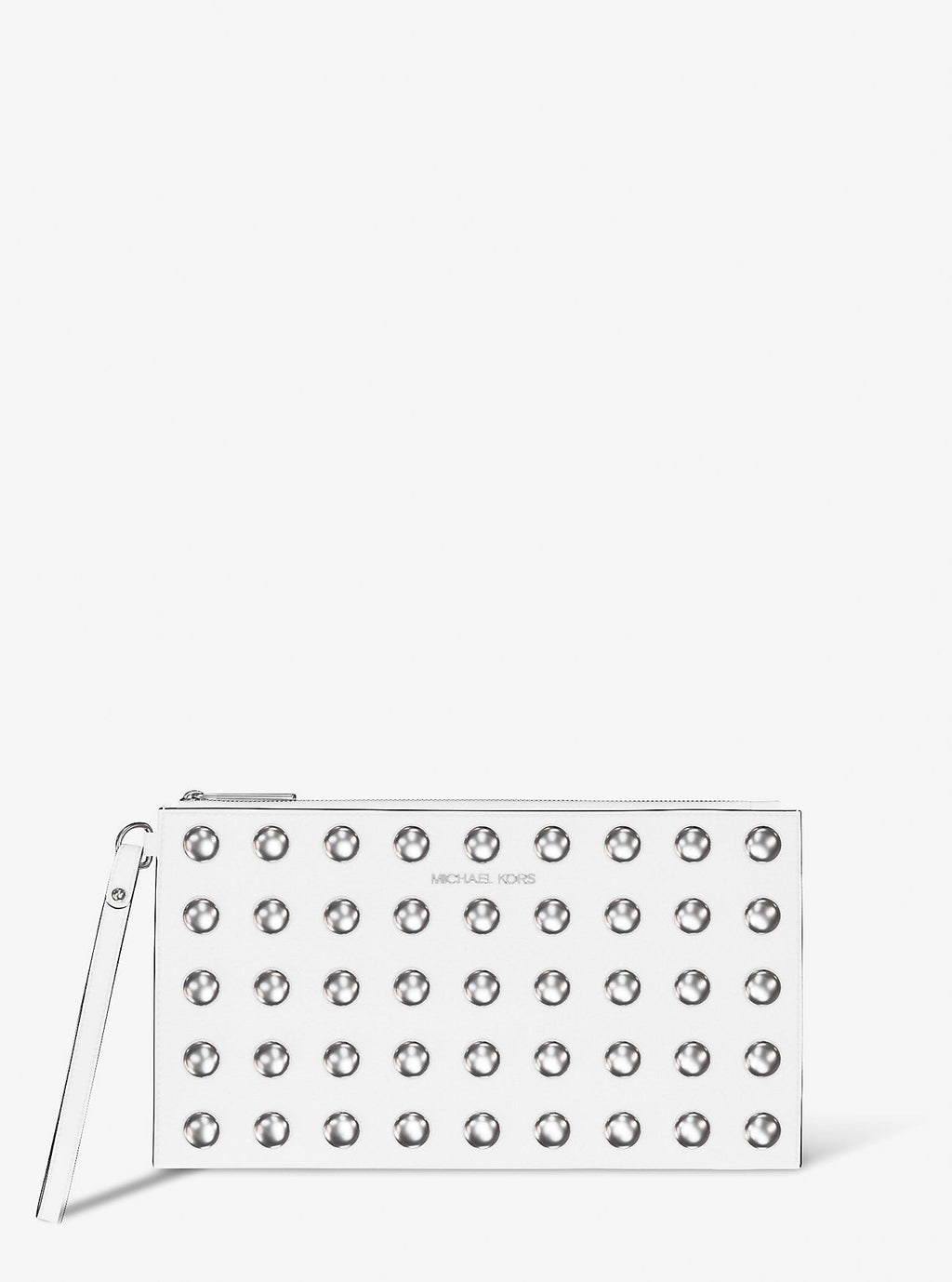 Jet Set Large Studded Pebbled Leather Wristlet