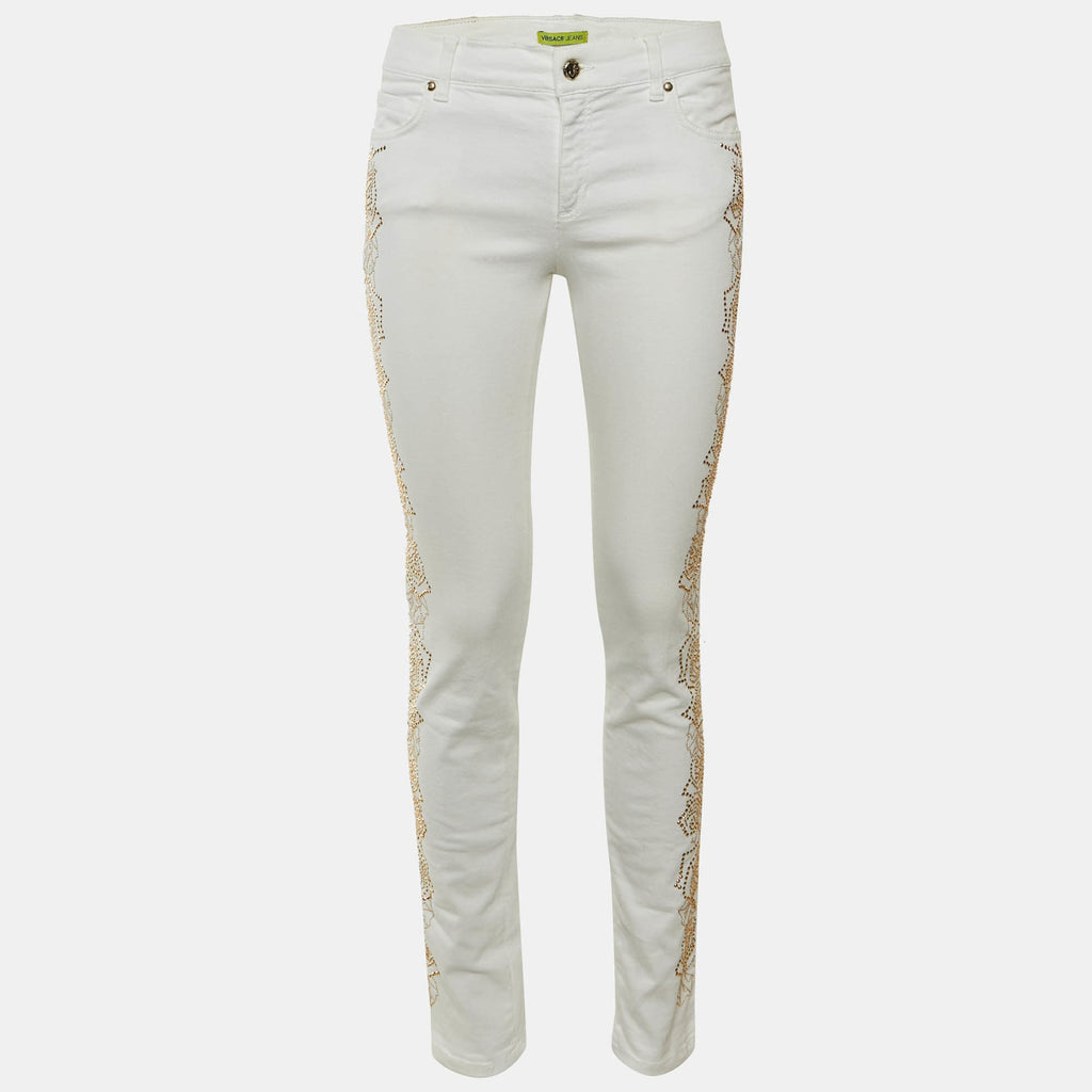 Versace Jeans White Denim Studded Jeans
