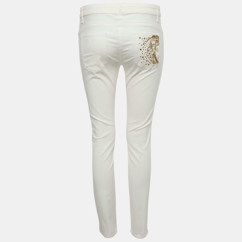 Versace Collection White Medusa Studded Denim Slim Fit Jeans M/waist