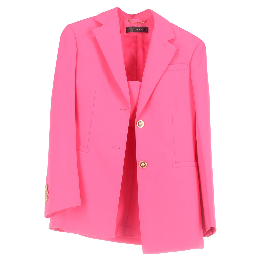 Versace Embellished Button 3-In-1 Suit Set in Pink Wool