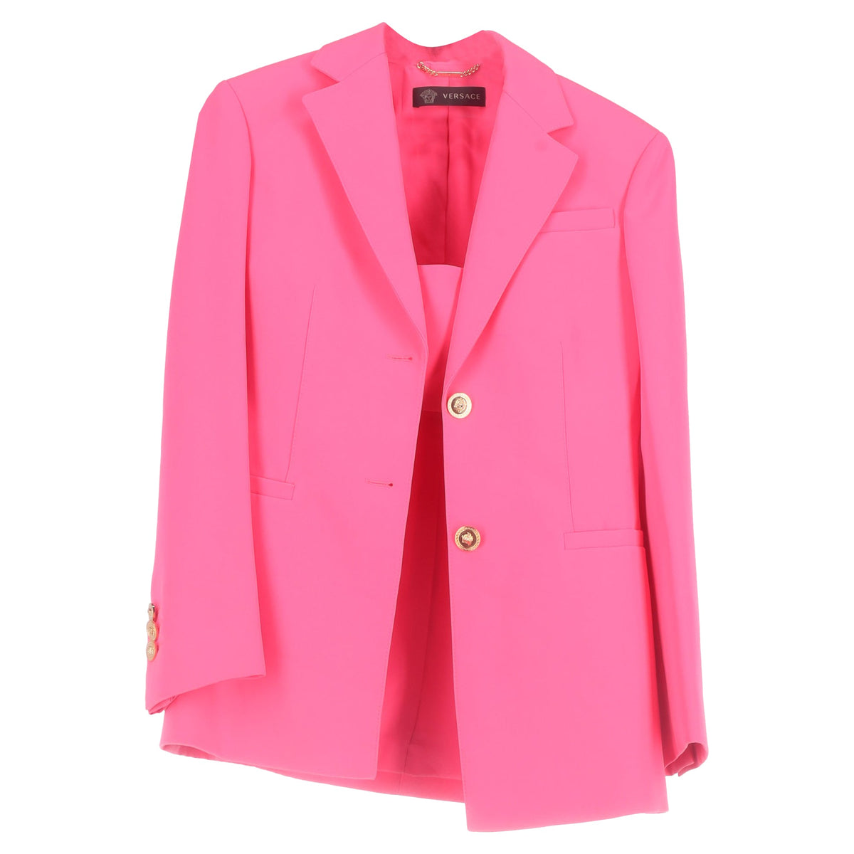 Versace Embellished Button 3-In-1 Suit Set in Pink Wool