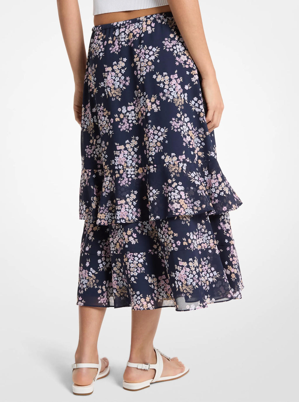 Floral Print Georgette Midi Skirt