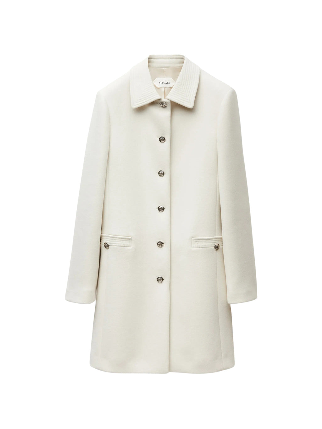 Single-Breasted Light Felted Wool Coat with Medusa Detailing