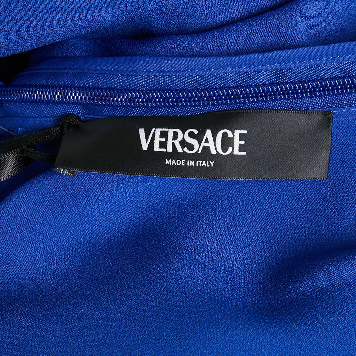 Versace Blue Barocco Lace Satin Silk Cowl Neck Slip Dress