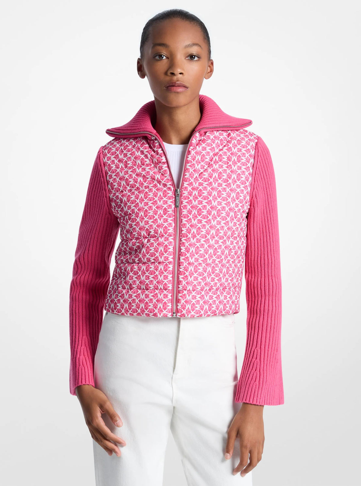 Quilted Graphic Logo and Knit Jacket