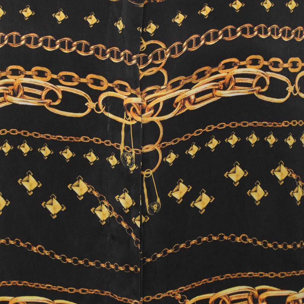Versus Versace Black Chain Link Printed Silk Satin Long Sleeve Shirt