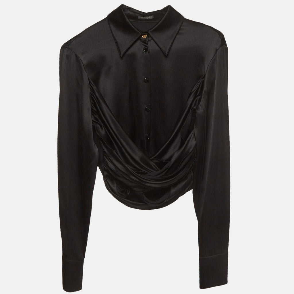 Versace Black Stretch Silk Crop Shirt