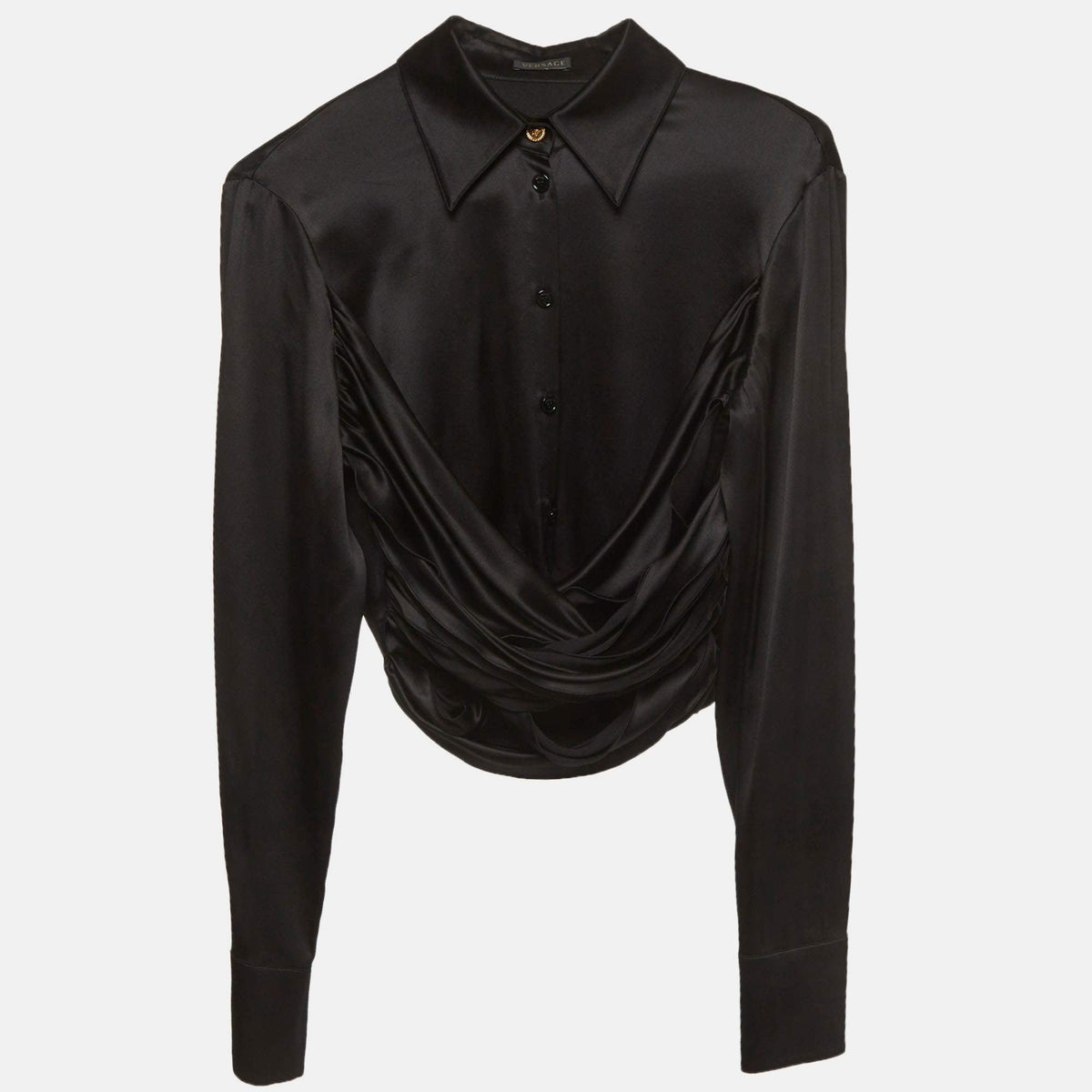 Versace Black Stretch Silk Crop Shirt