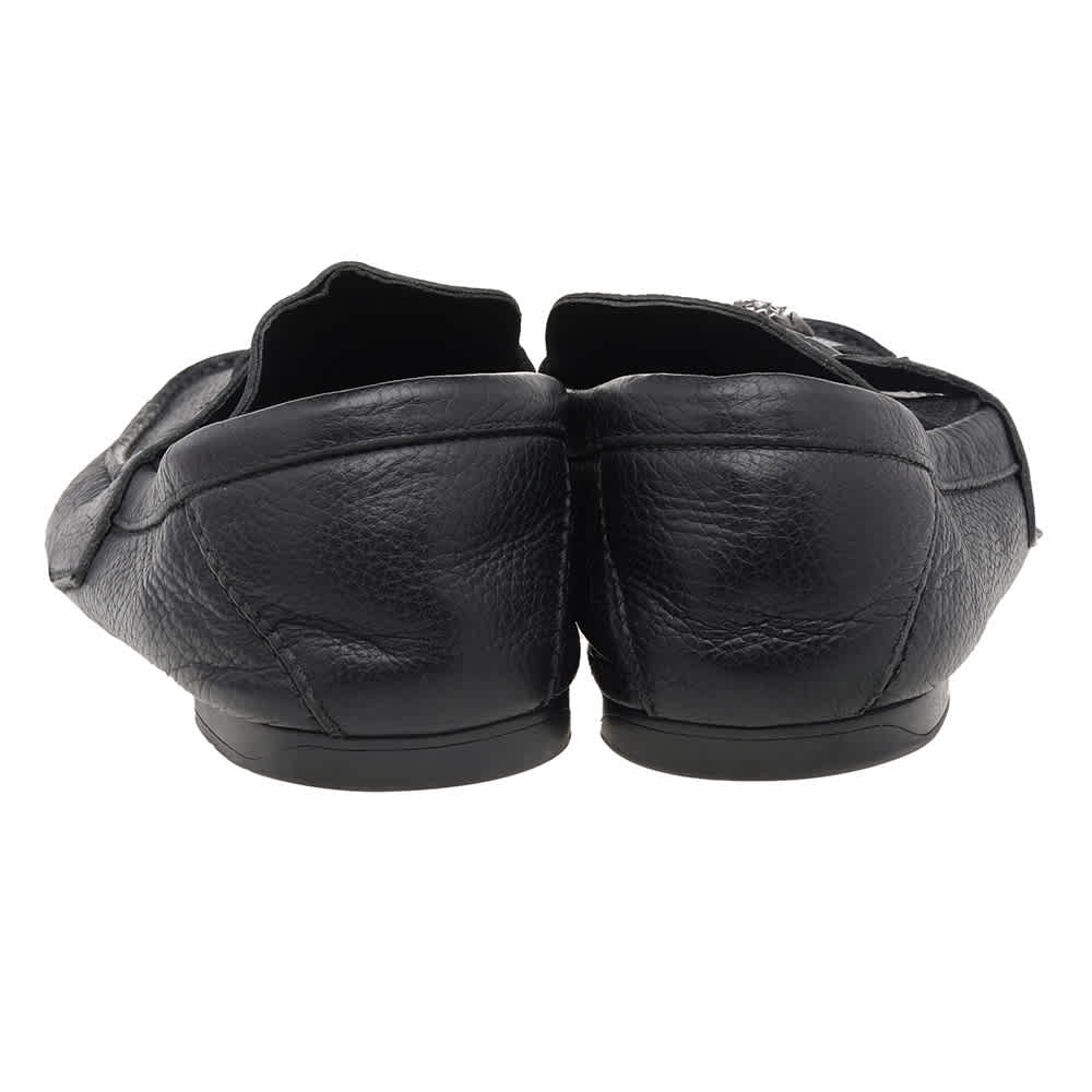 Versace Black Leather Medusa Slip On Loafers