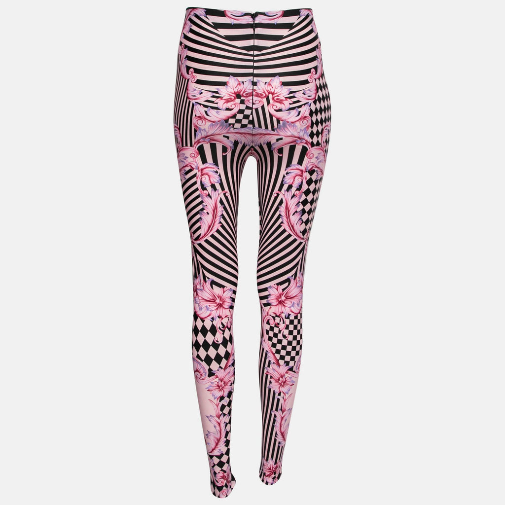 Versace Pink Stretch Knit Striped & Baroque Print Leggings