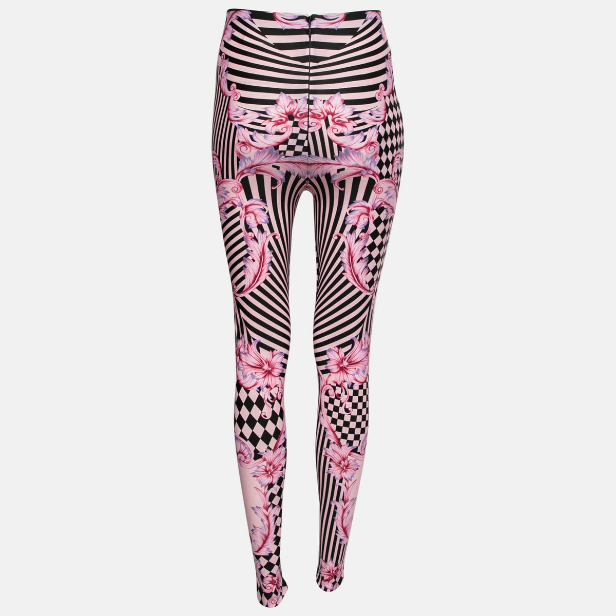 Versace Pink Stretch Knit Striped & Baroque Print Leggings