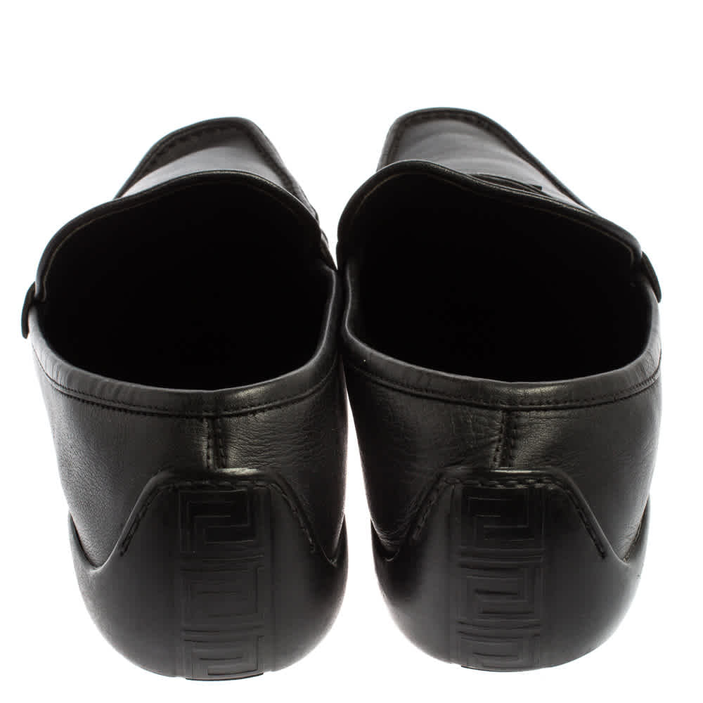 Versace Black Leather Slip On Loafers