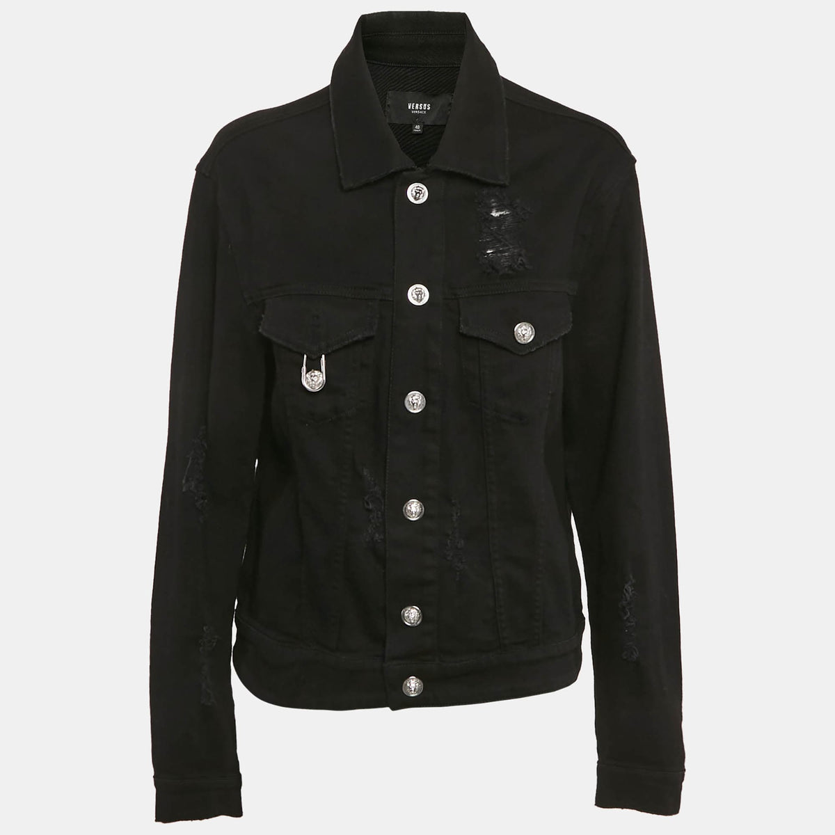 Versus Versace Black Distressed Denim Button Detail Jacket