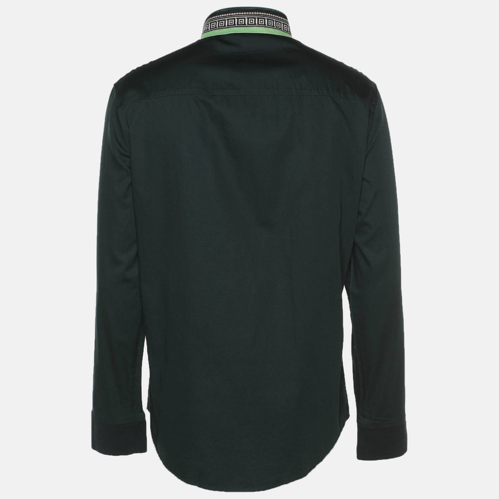 Versace Collection Green Stretch Cotton Printed Collar Shirt